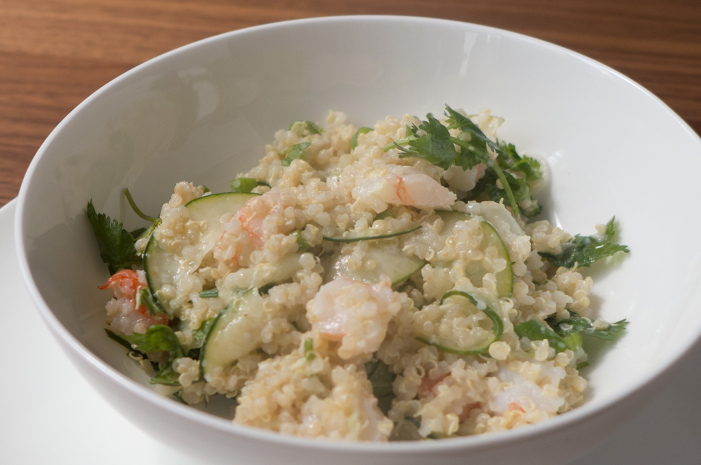Quinoa and shrimp salad with yogurt vinaigrette