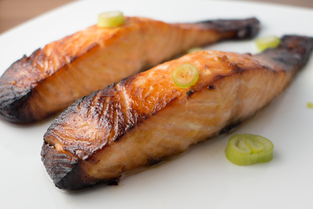 Miso-glazed grilled salmon