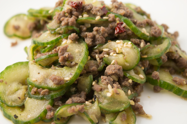 Korean stir-fried cucumber with beef