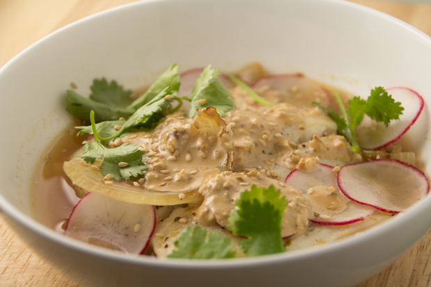 Hake stew with Korean miso vinaigrette