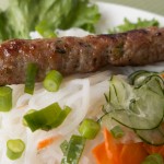 Vietnamese grilled meatballs with rice vermicelli