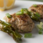 Tsukune: Japanese grilled chicken meatballs with shishito peppers